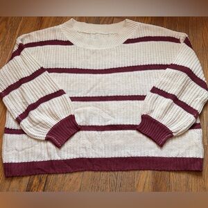 Striped Knit Sweater - Cream and Burgundy